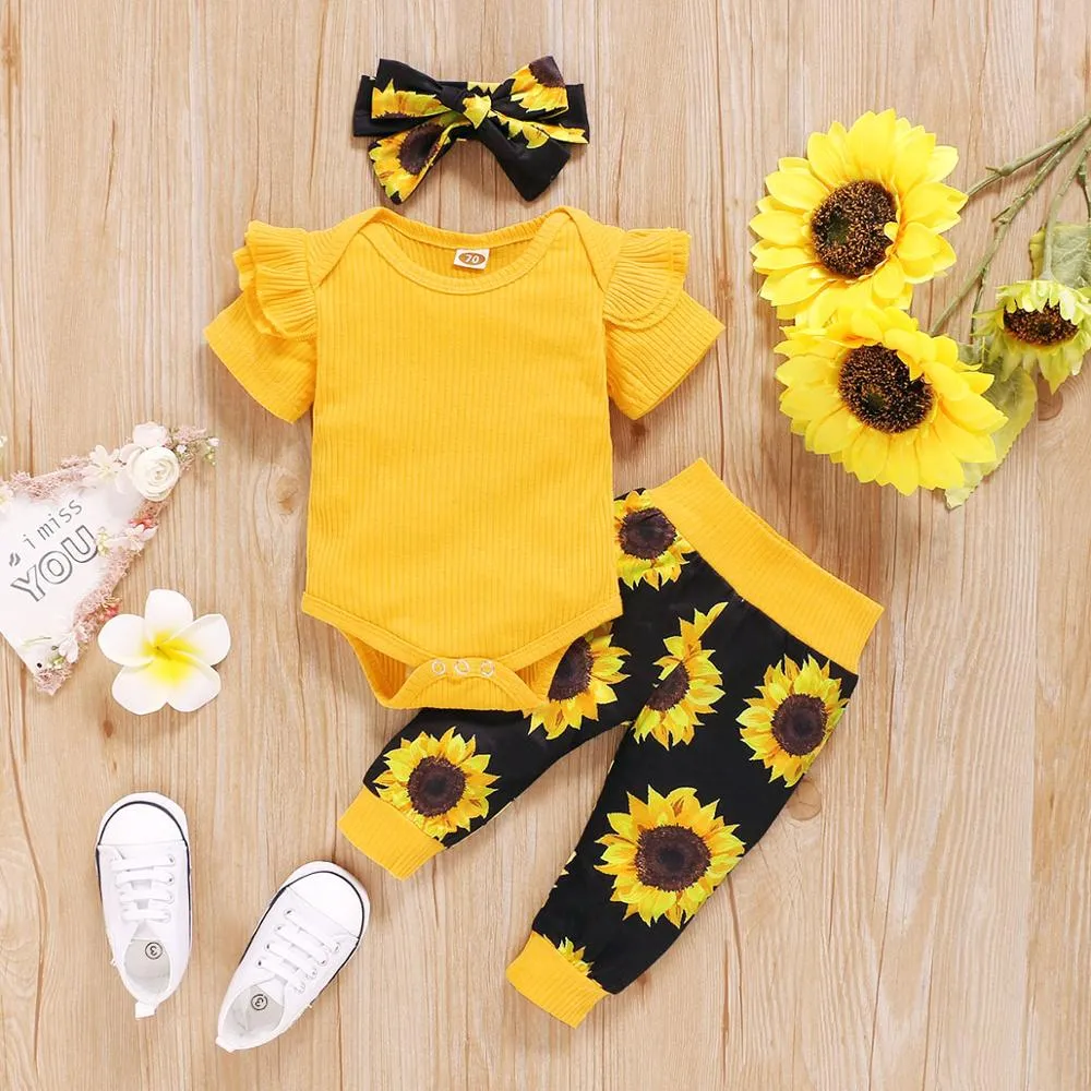 3Pcs Ruffle Romper Tops for Newborn Baby Girl Clothes