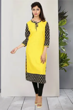 Charming Yellow Color Rayon And Cotton Mix Kurti