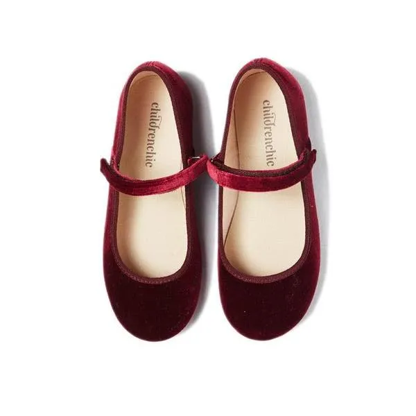 Classic Velvet Mary Janes in Burgundy