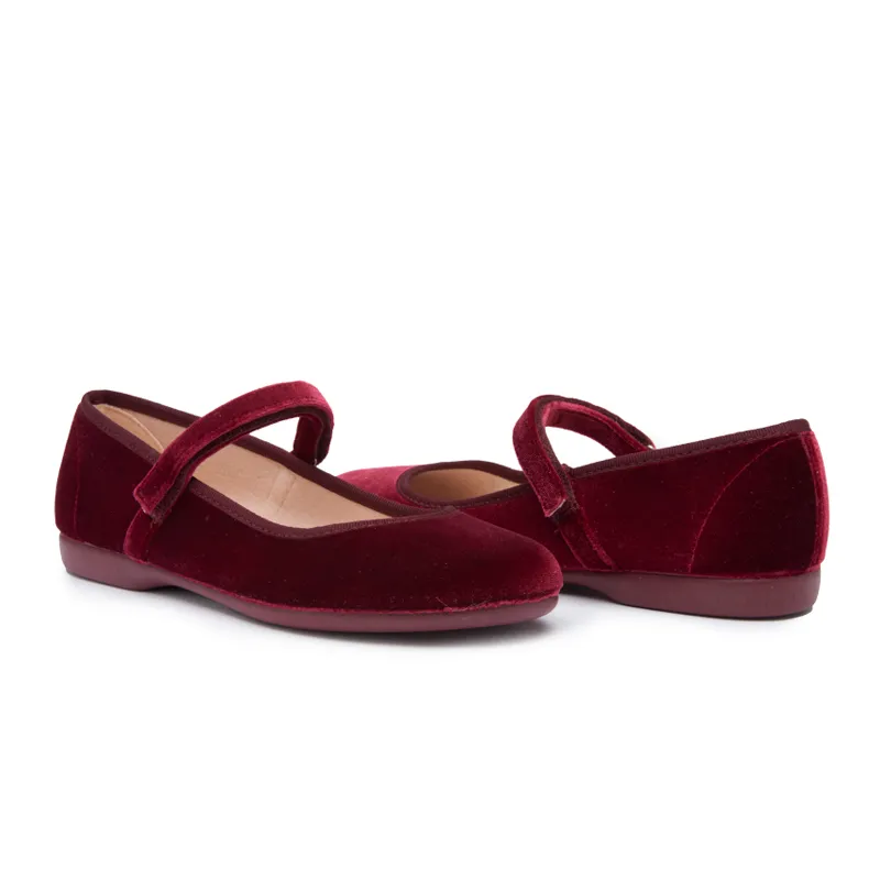 Classic Velvet Mary Janes in Burgundy