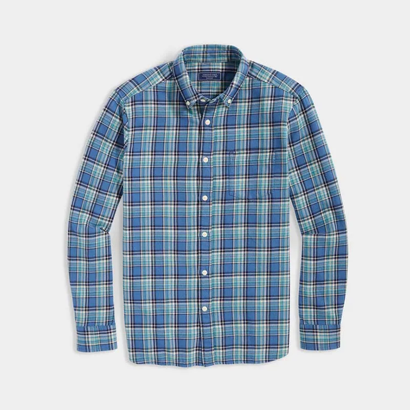 Cotton Twill Plaid Button Down Shirt