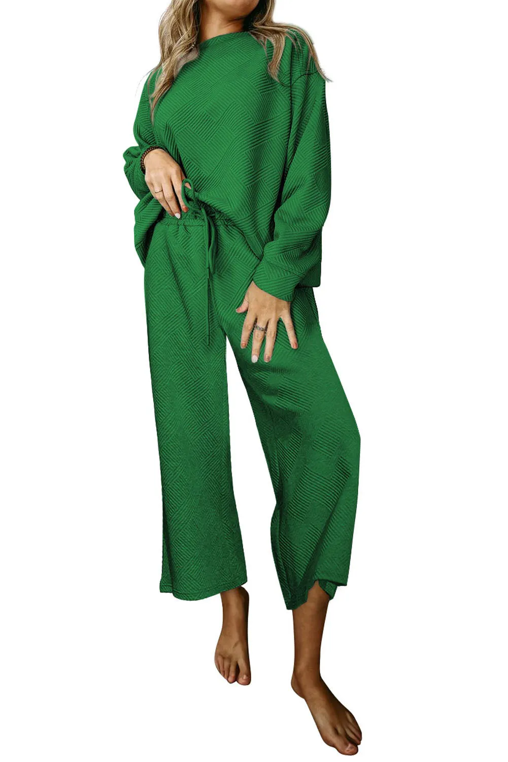 Dark Green Ultra Loose Textured Long Sleeve Set (Takes 2 Weeks Delivery)