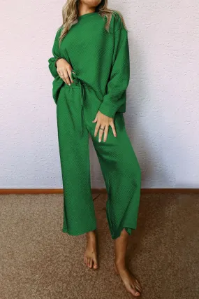 Dark Green Ultra Loose Textured Long Sleeve Set (Takes 2 Weeks Delivery)