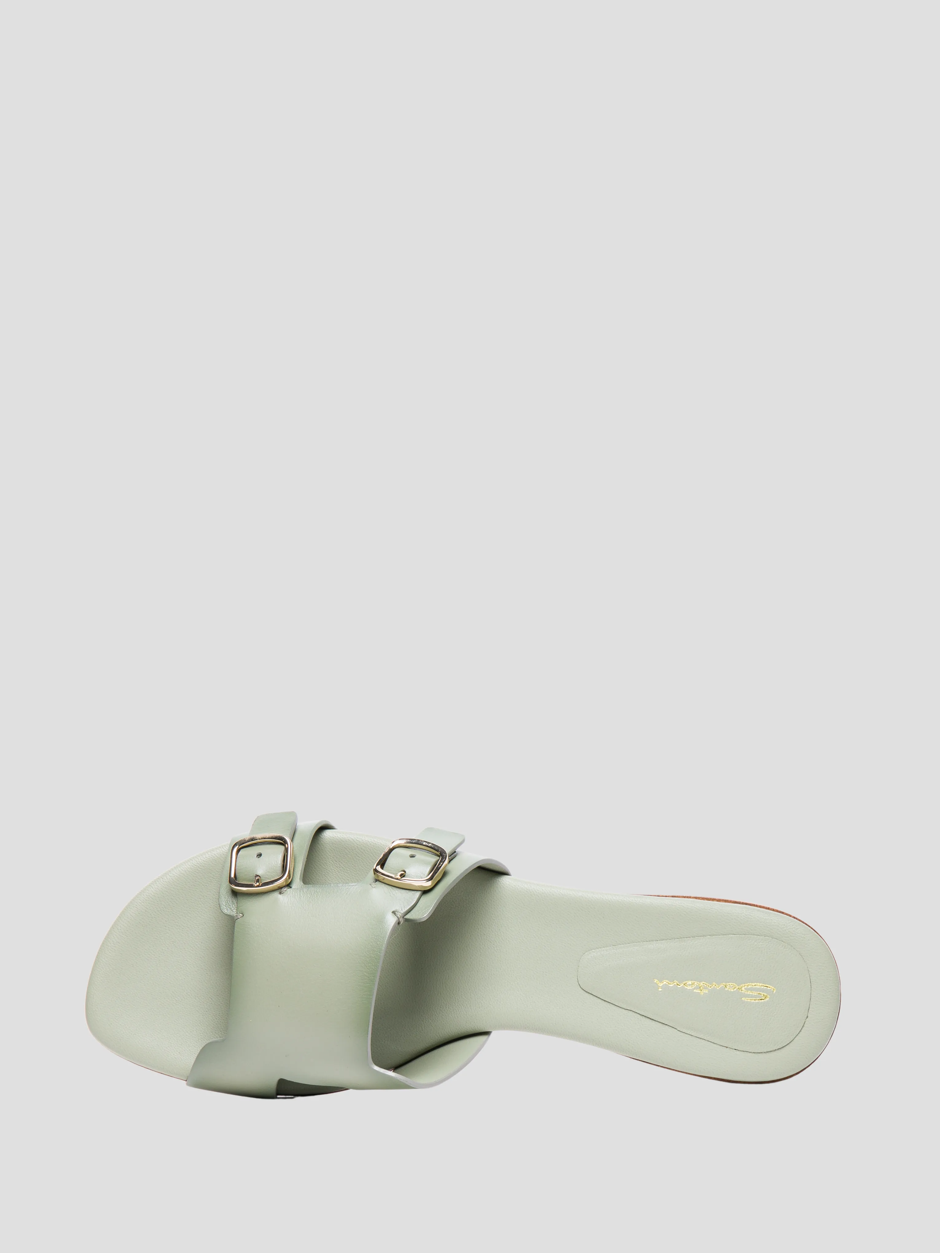 Double Buckle Flat Sandal in Green