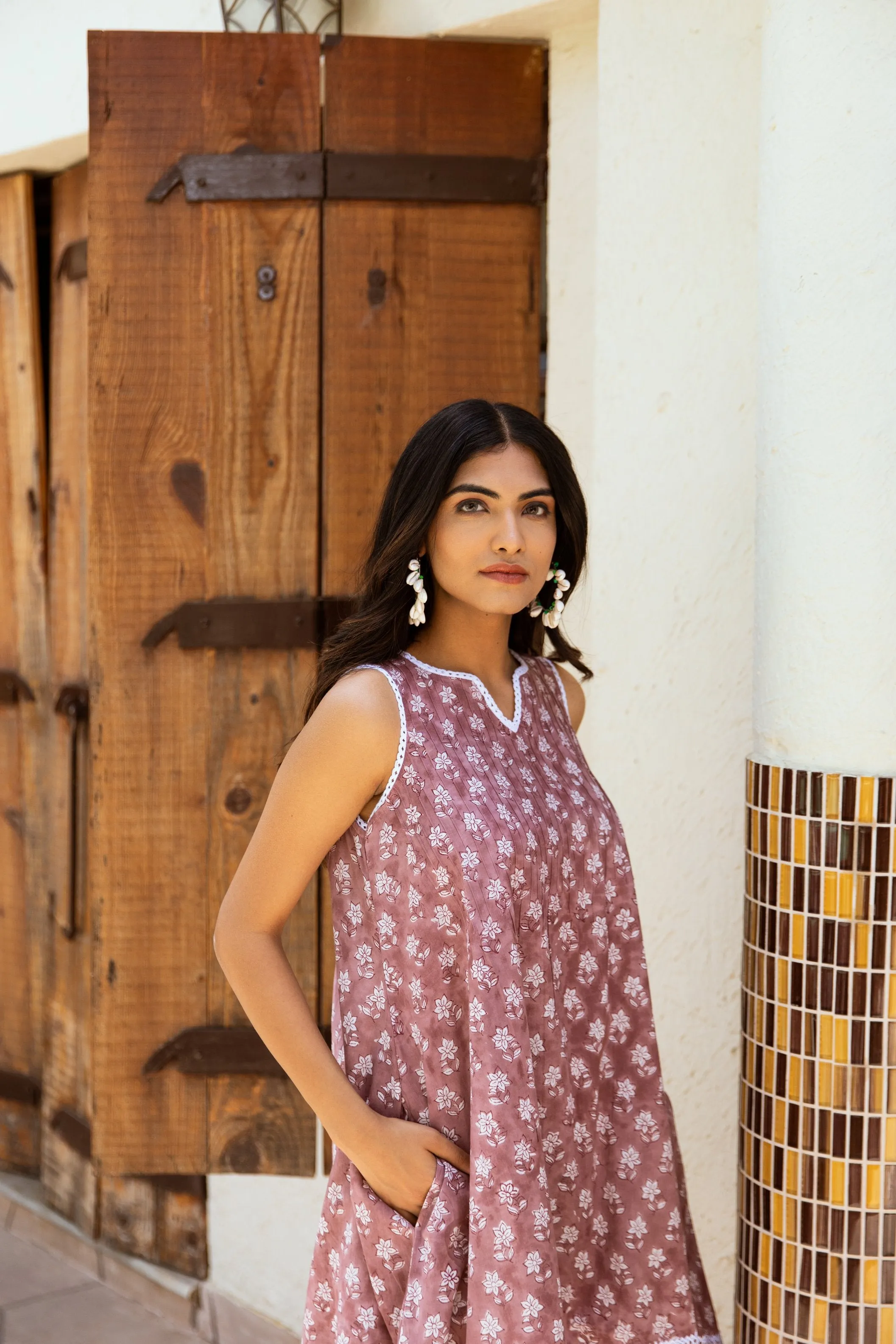 dusty pink cotton handblock print co-ord set