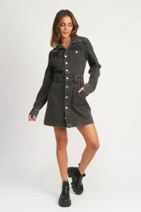 FALL CONCERTS BUTTON DOWN DENIM MINI DRESS