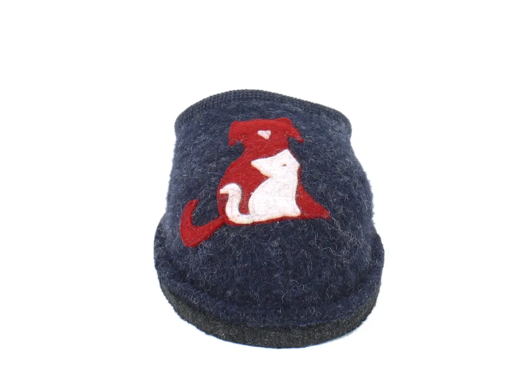 Haflinger Slippers Flair Cat&Dog Blue