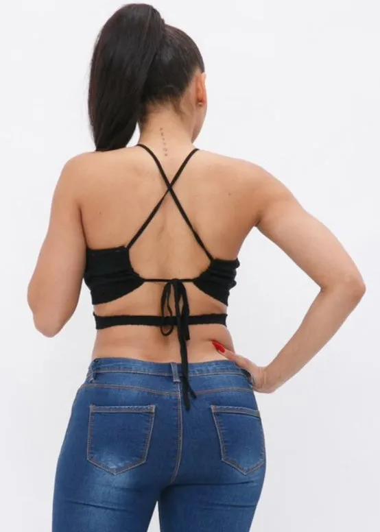 Hera Collection X-Cross Open Back Crop Top (Black) 22799