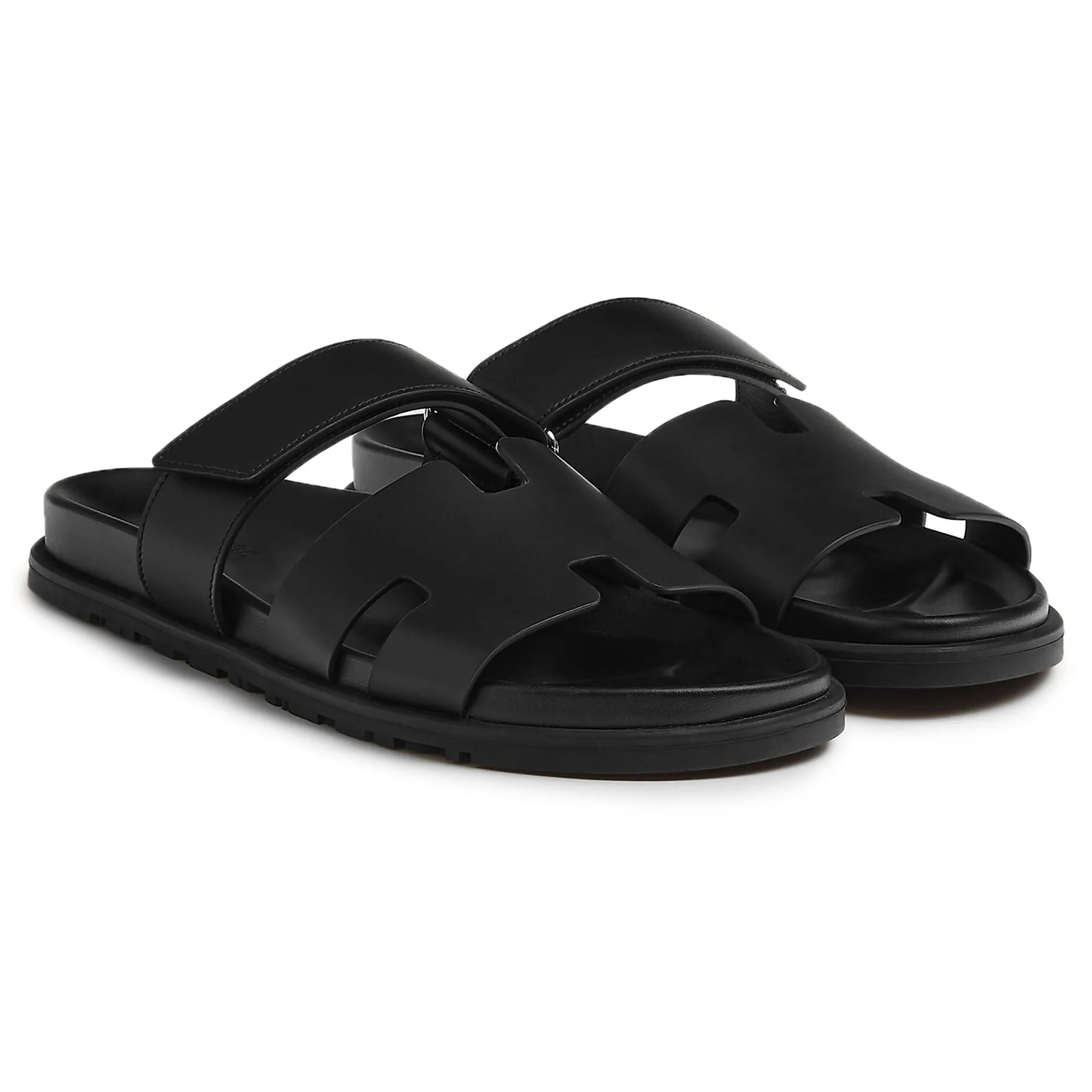 Hermes Paris Chypre Leather Sandal Black