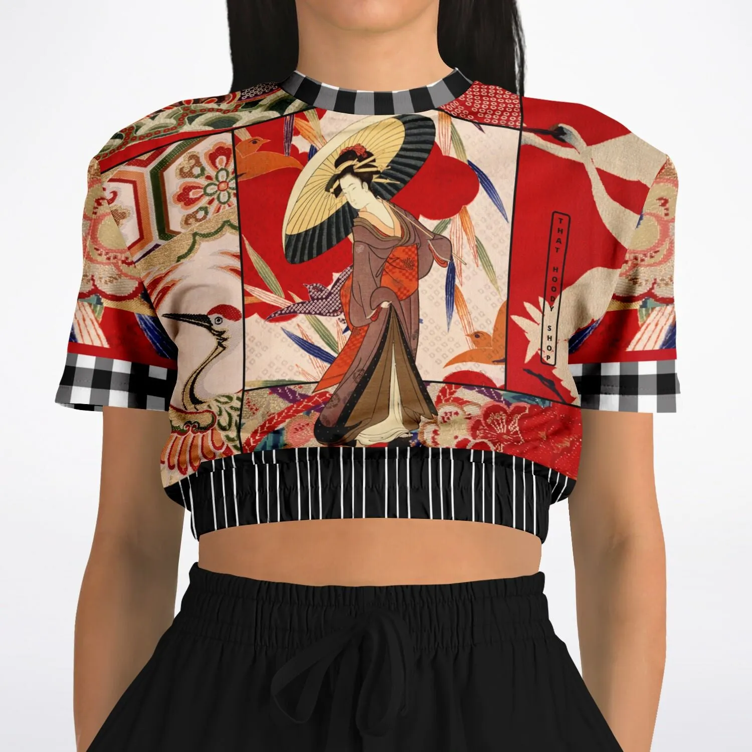 I Am Geisha Short Sleeve Cropped Eco-Poly Sweater