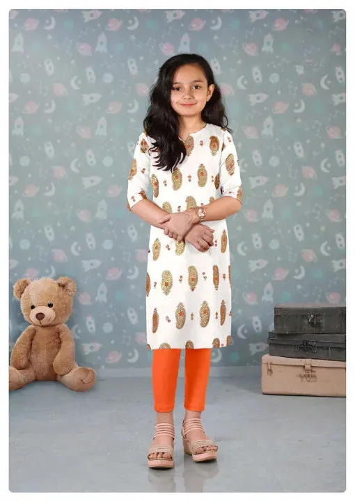 Like Mom Like Daughter - Minakari White Pure Rayon With Handwork Daily Wear Kurti