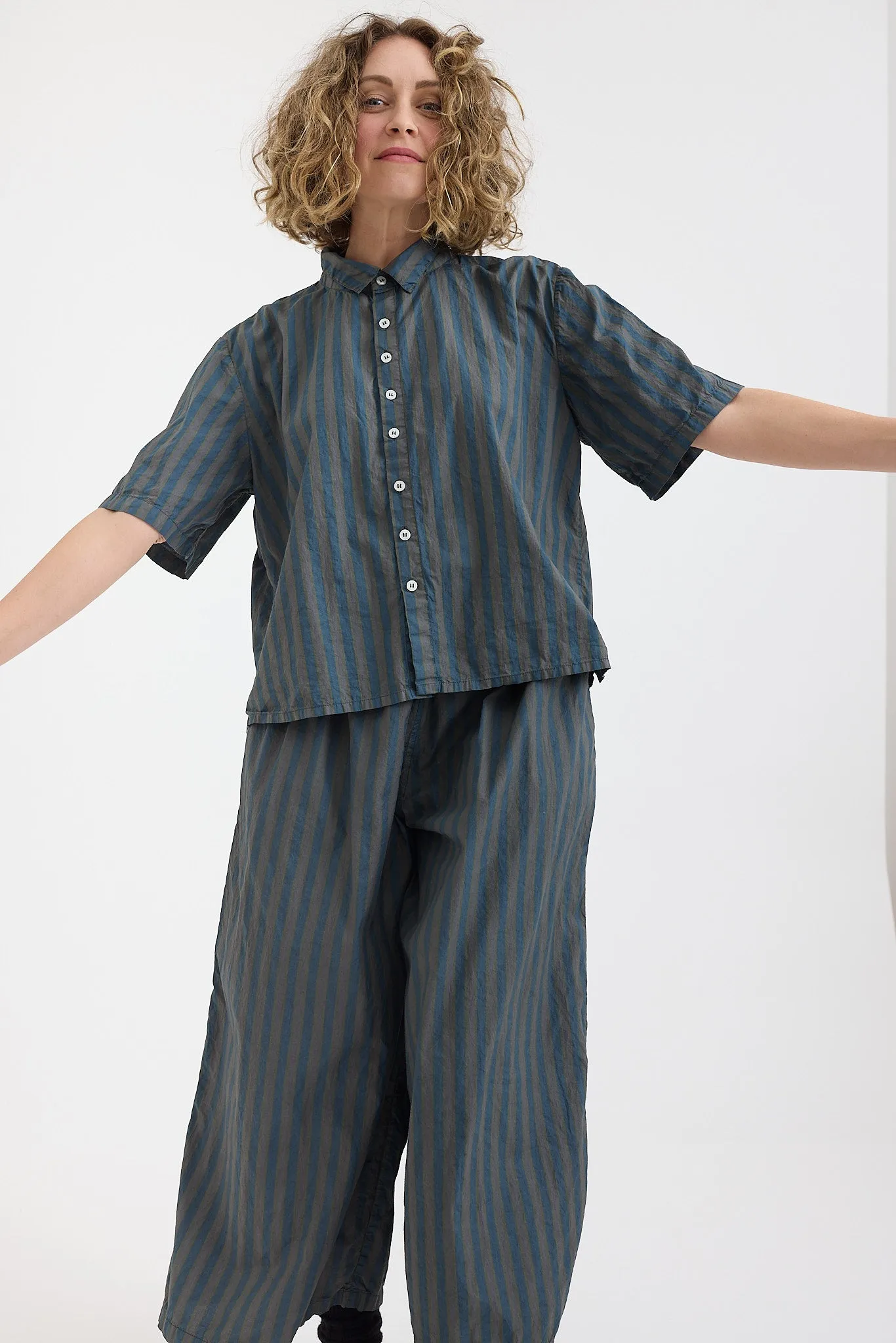 Metta - Pierre Shirt - Cotton Poplin - Flint Grey Stripe