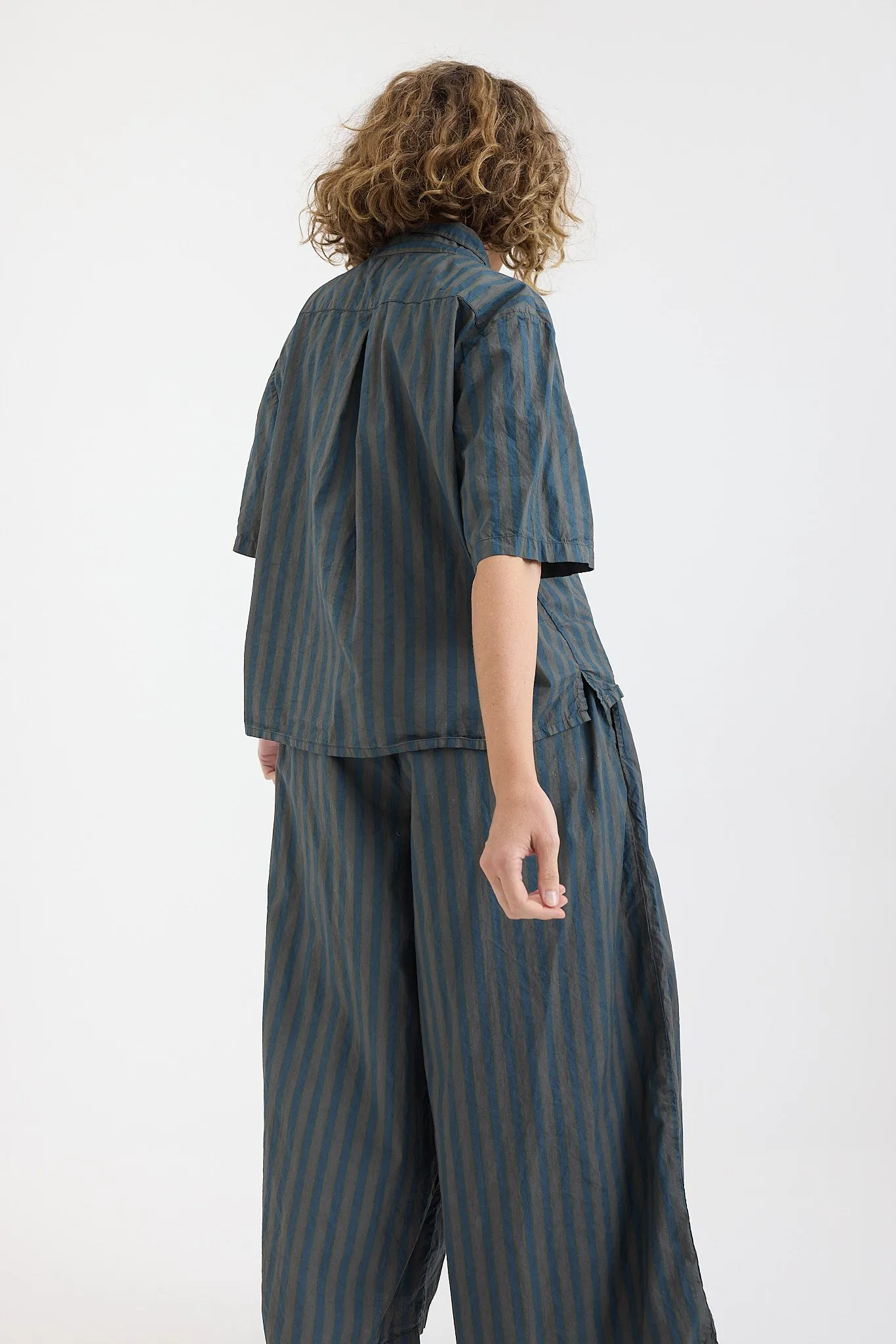 Metta - Pierre Shirt - Cotton Poplin - Flint Grey Stripe