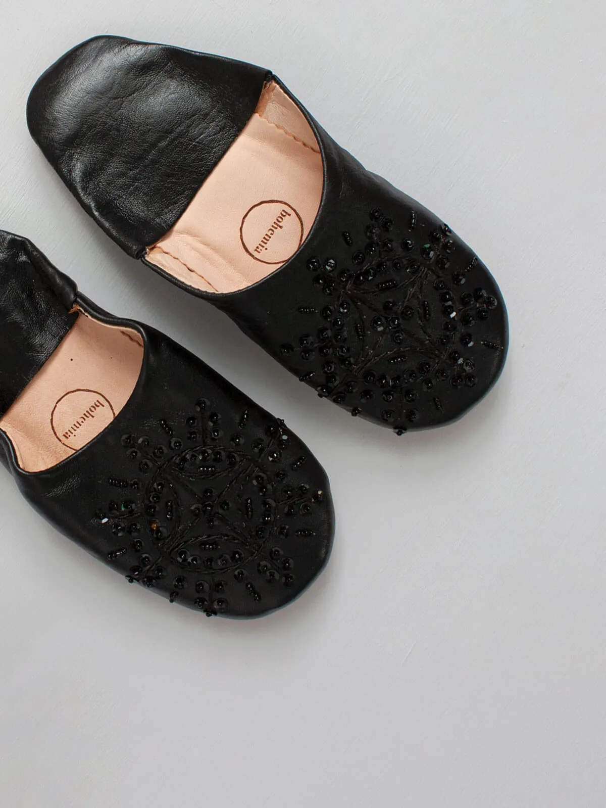 Moroccan Babouche Sequin Slippers, Black