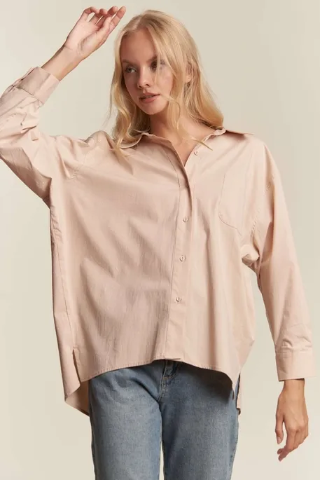 Nude Poplin Button Down Top