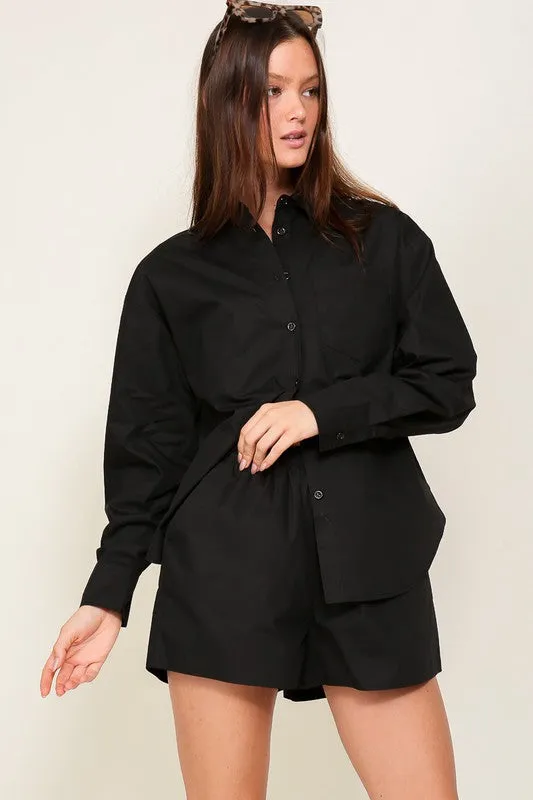 Oversized Poplin Long Sleeve Button Down Top