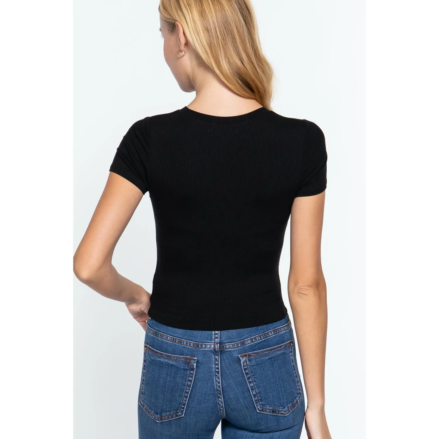 Short Sleeve Crew Neck Rib Crop Top