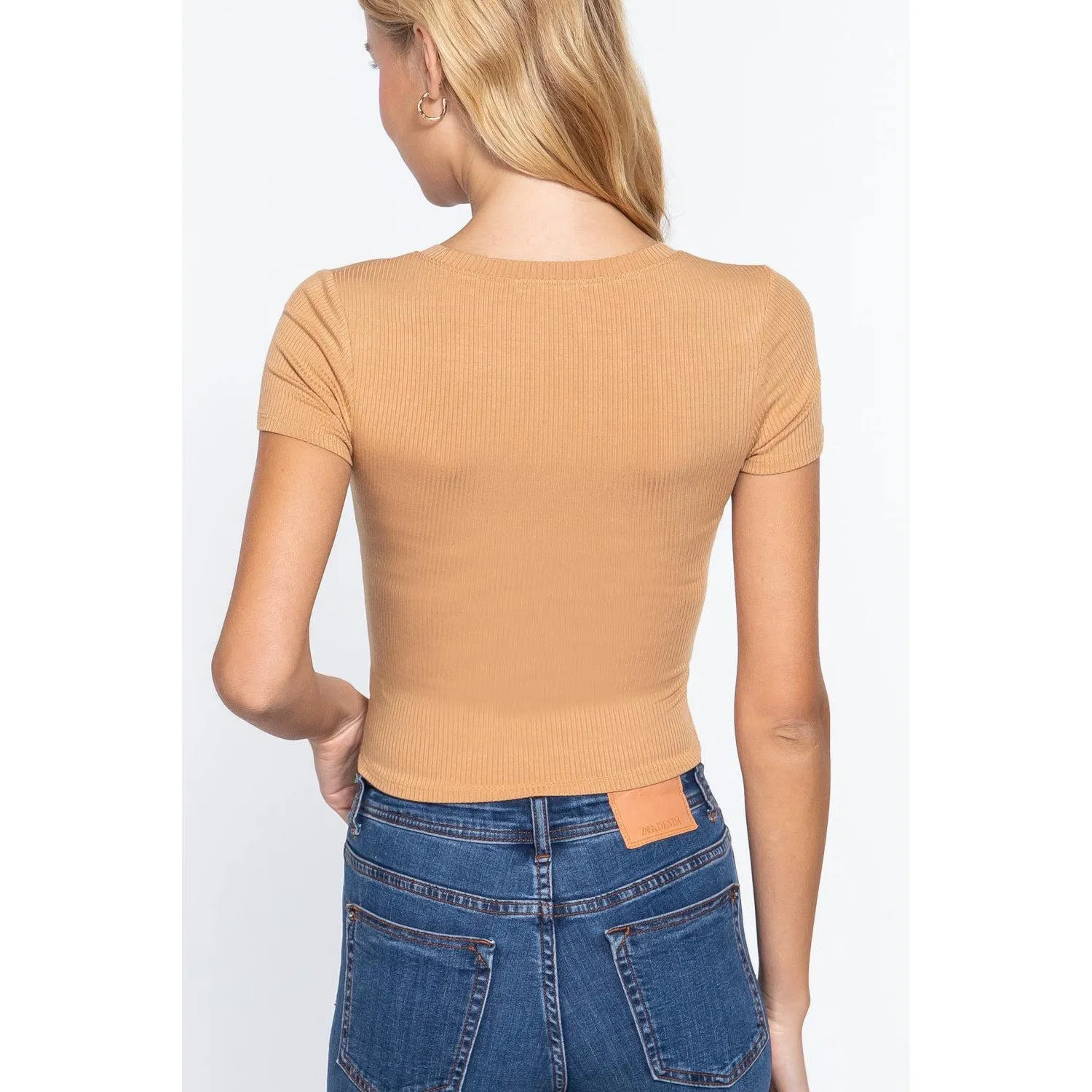 Short Slv Crew Neck Rib Crop Top