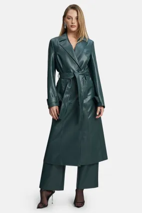 Vegan Leather Trench Coat - Evergreen